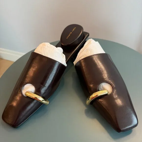 COPY - New! Tory Burch Pierced Mule, Plum / Gold, Size 10 - Picture 3 of 7